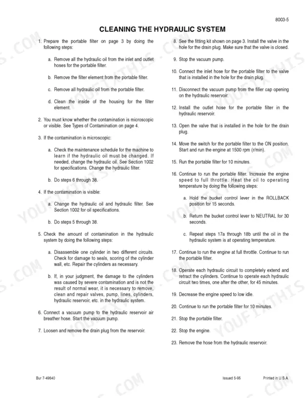 Case 621C, 721C Loaders service manual page detailing step-by-step procedures for cleaning the hydraulic system.