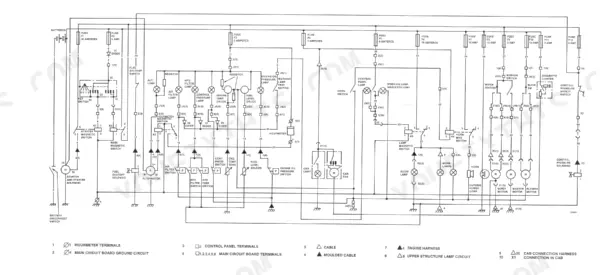 Case 888, 888 Excavator electrical wiring diagram showing fuses, switches, relays, and components for the main circuit.