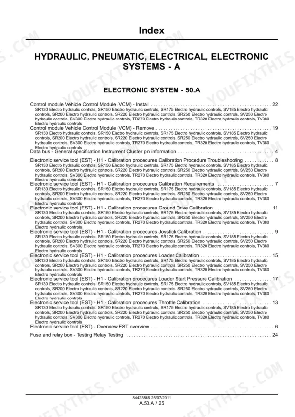 Case SR130 service manual - Index