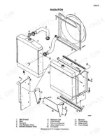 Case Corporation 1085B, 1086B exploded view of radiator, oil cooler, fan shroud, and hose installation components.