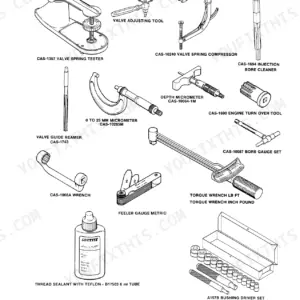 Case Corporation 1088 special tools list including valve spring tester, compressor, micrometer, and bushing driver set.
