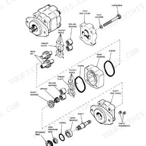 Case 880B, 880 Excavator: Exploded view of hydraulic swing motor.
