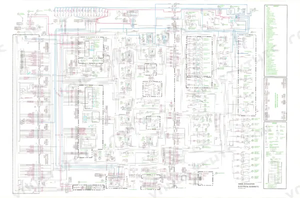 Case Corporation 9050B excavator electrical schematic showing wiring for controllers, consoles, and sensors.