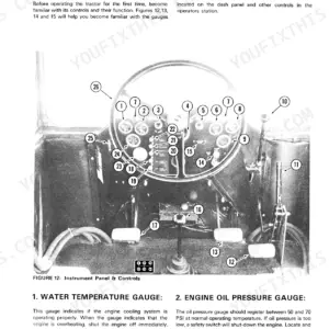 Case Cougar II, Cougar II Tractor instrument panel and controls diagram with numbered components and gauge descriptions.