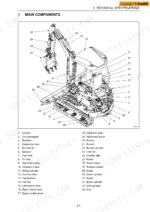 case-cx15b-cx18b-mini-excavator-service-manual-87743532-exploded-view-29.webp Case CX15B, CX18B main components diagram with numbered parts list for engine, hydraulics, and excavator assembly.