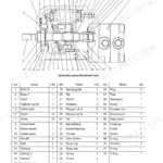 Case CX17B, CX31B, CX36B hydraulic pump sectional view diagram and component parts list table.
