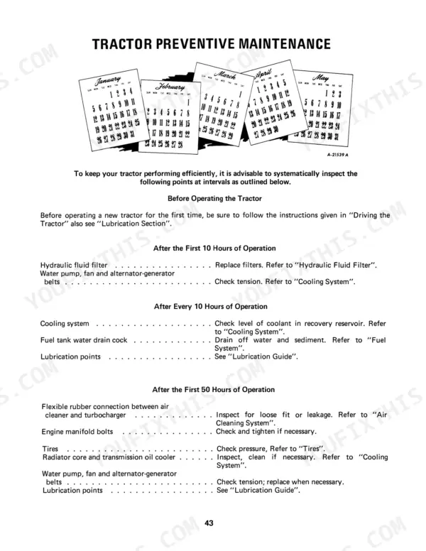 International 4366 Articulated Turbo Diesel Tractor preventive maintenance schedule table.