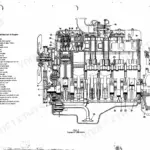 Case IH 856 XL, D-155, D-179, D-206, D-239, D-246, D-268, D-310, D-358, DT-239, DT-358, DT402 longitudinal engine section diagram.