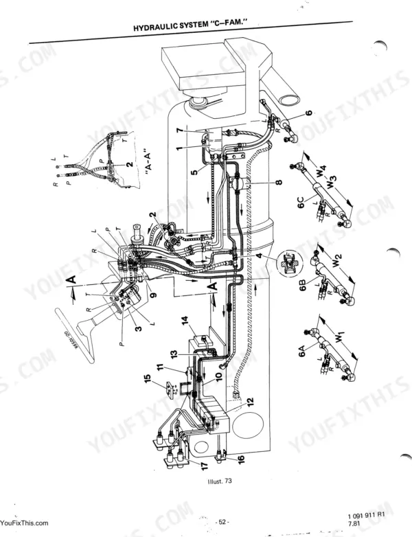 Case IH 856 XL, D-155, D-179, D-206, D-239, D-246, D-268, D-310, D-358, DT-239, DT-358, DT402 hydraulic system C-FAM diagram.