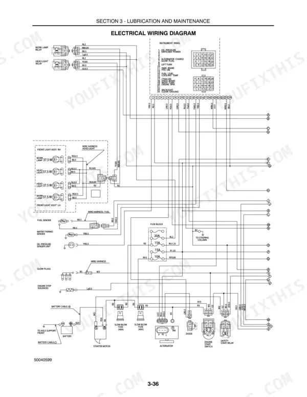 Case IH DX21, DX24, DX24 Tractors electrical wiring diagram showing fuse block, relays, and instrument panel connections.