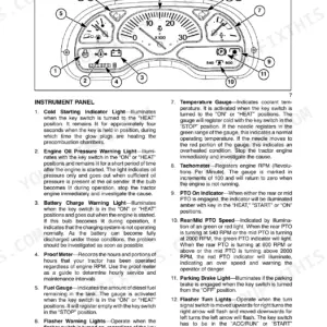 Case IH DX25, DX29, DX33 Tractors instrument panel diagram and indicator light descriptions.
