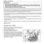Case IH JX55T, JX75T operator manual page showing controls, instruments, and operator seat suspension adjustment diagram.