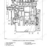 Case IH JX60, JX70, JX80, JX90, JX95 engine longitudinal section diagram showing internal components and bolt locations.