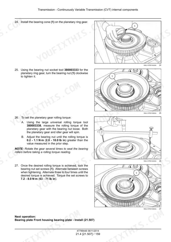 Case IH Magnum 250 repair manual - Transmission - Continuously Variable Transmission (CVT) internal components