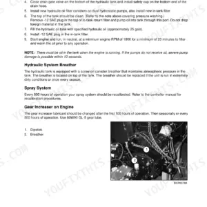 Case IH SPX 4260, SPX Series Patriot Sprayer hydraulic oil change procedure, breather, and gear increaser maintenance.