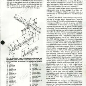 Case/international 1896, 2096 exploded view of limited slip differential and bevel drive gears with parts list.
