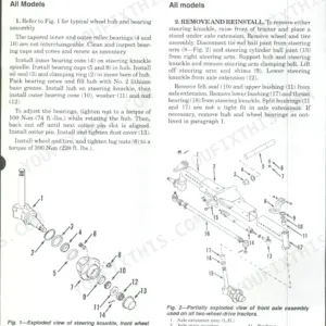 Case/international 5120, 5130, 5140 service manual: front axle wheel bearing and steering knuckle removal procedures.