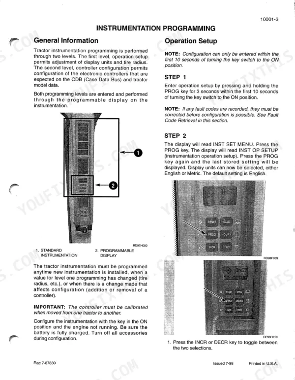 Case MX12-MX270 instrumentation programming and operation setup procedure for programmable display and controller configuration.
