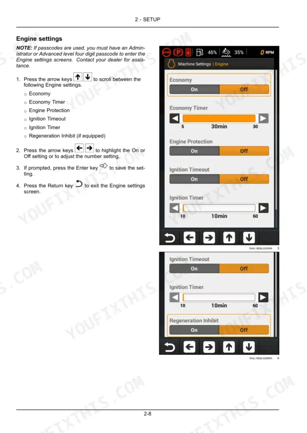 Case SR175B–TV450B B-Series engine settings procedure.
