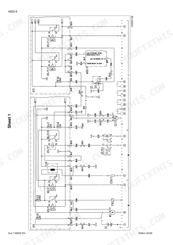 Case Steyr CS110-WD634 electrical wiring diagram showing relays, fuses, starter motor, and control module connections.
