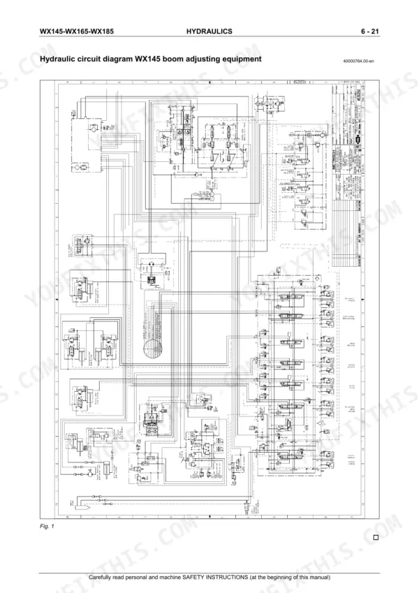 Case WX145, WX165, WX185 hydraulic circuit diagram for boom adjusting equipment and control valve system.