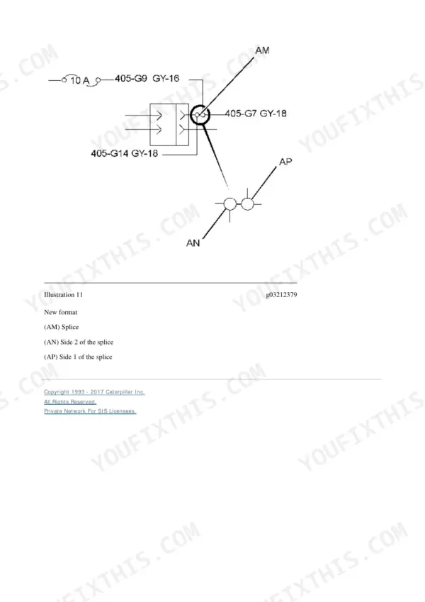 Caterpillar 216B3-259B3 wiring diagram showing electrical splice connections AM, AN, and AP with wire identification codes.