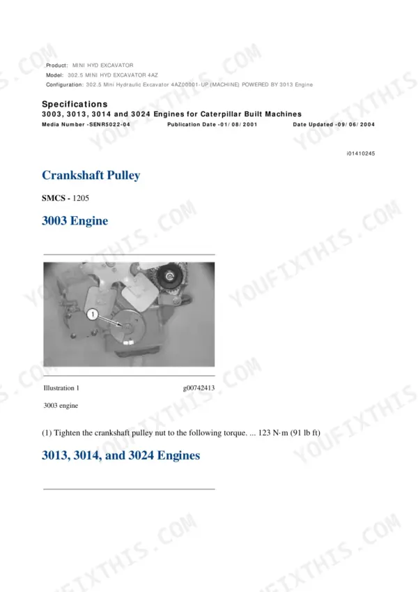Caterpillar 302.5 repair manual - Basic Engine, Product: MINI HYD EXCAVATOR