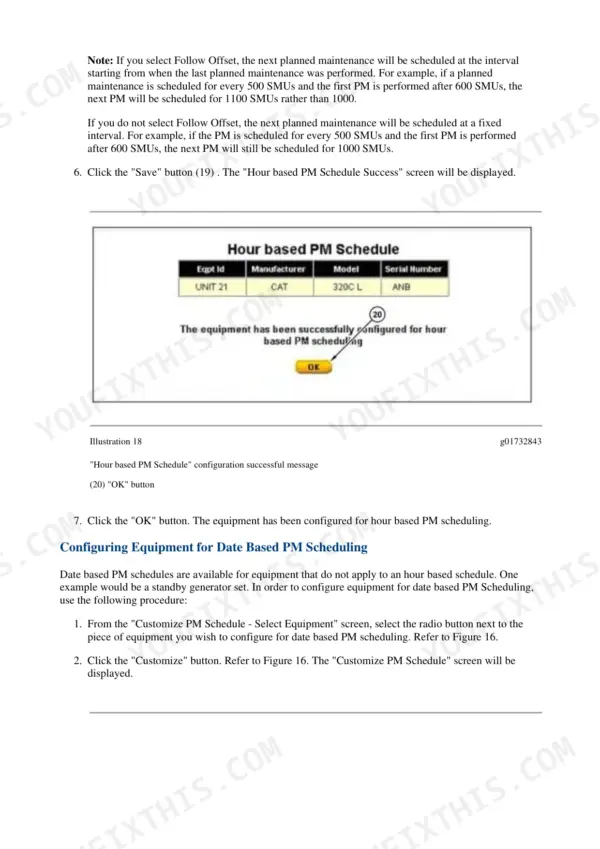 Caterpillar 302.5 repair manual - Electrical And Starting System - Component Tests, Configuring Equipment for Date Based PM Scheduling
