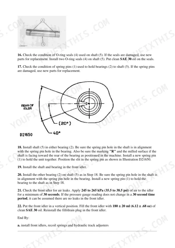 Caterpillar 315 315L undercarriage seals and track roller shaft
