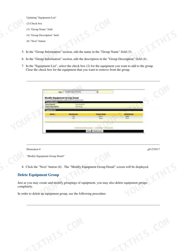 Caterpillar 320C repair - Electrical and Starting System, Delete Equipment Group