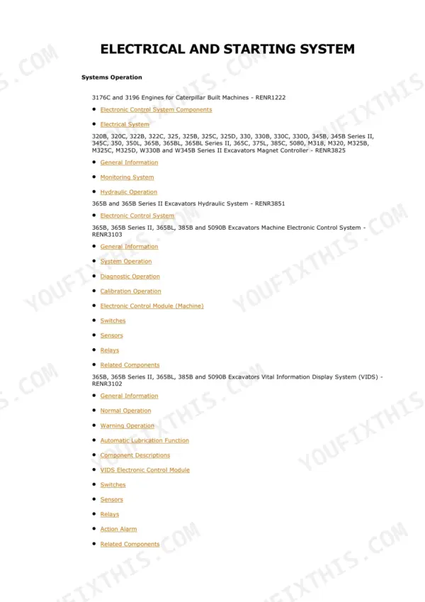 Electrical and Starting System section opening: electronic control system components and machine electrical system