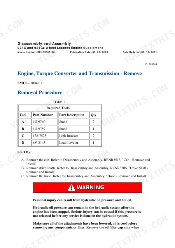 Caterpillar 924G repair manual - Engine Arrangement, Disassembly and Assembly