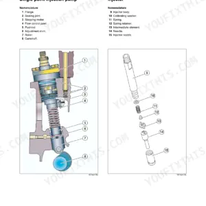 Claas Atles 906 926 936 exploded view of single-point injection pump and injector components.