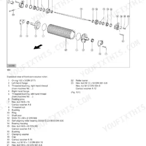 Claas JAGUAR 880-820 Forage Harvester exploded view diagram of the front corn-cracker roller assembly and parts list.