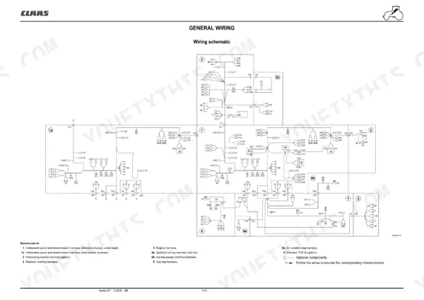 Claas Nectis 217-267, 207 general wiring schematic showing instrument, engine, cab, and air conditioning harness connections.