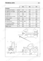 Claas Targo K50/K60/K70 technical data table with dimensions, weight and machine measurements
