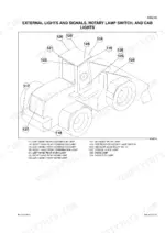 cnh-721d-loader-service-manual-6-47281-hydraulic-151.webp Cnh 721D diagram of external lights, signals, rotary lamp switch, and cab lights with numbered component parts list.
