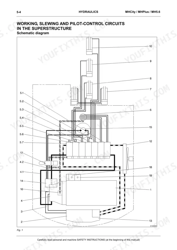 Cnh Baumaschinen Gmbh MH6.6, MH8.6, Hydraulic Excavator schematic diagram of working, slewing, and pilot-control circuits.