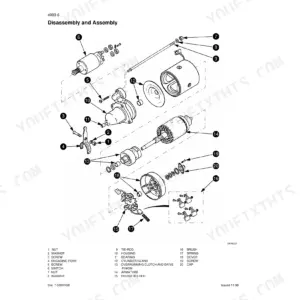 Cnh WX150, WX170, WX200, WX200M exploded view diagram of starter motor disassembly and assembly components.