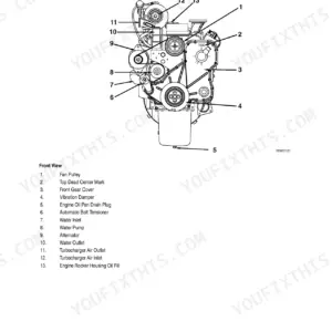Cummins 24 Valve, 8.3 Liter Engine, 24 Valve, 8.3 Liter Engine front view diagram with numbered component list.