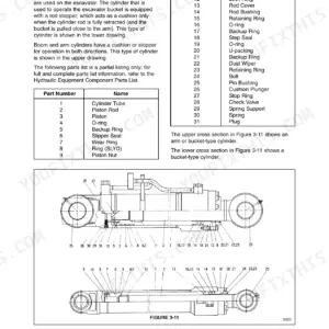 Daewoo 330-III attachment cylinder components exploded view diagram and parts list for boom, arm, and bucket cylinders.