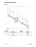 daewoo-solar-015-plus-track-excavator-shop-manual-023-00038e-parts-list-101.webp Daewoo Solar 015 PLUS front idler roller exploded view diagram and parts list with reference numbers for assembly components.