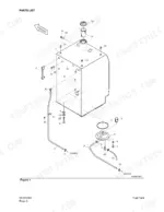 daewoo-solar-170lc-v-track-excavator-shop-manual-023-00032e-parts-list-106.webp Daewoo Solar 170LC-V exploded view diagram of the fuel tank assembly, including hoses, cap, and mounting hardware.