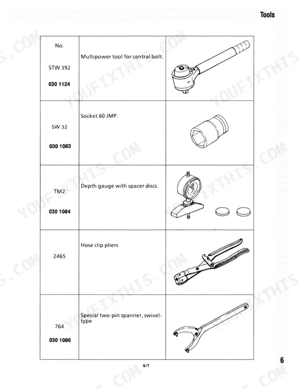 Deutz F2L 1011, F3L 1011, F4L 1011, BF4L 1011 T service manual table of special tools and part numbers.