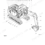 Doosan DX180LC-3 component locations diagram showing numbered parts on the excavator chassis, boom, and bucket assembly.