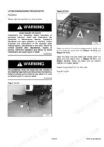 doosan-dx19-compact-excavator-shop-manual-7278164en-procedures-21.webp Doosan DX19 lifting and blocking procedure showing jack stand placement under the blade and track frame.
