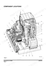 Doosan DX60R component locations diagram showing engine, hydraulic cylinders, and dozer blade assembly parts.