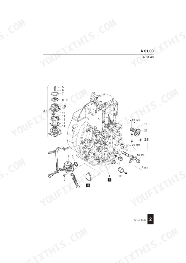 Hatz 1D30-1D90, A1D35-A1D41 exploded view diagram of engine fuel pump, governor components, and gear assembly parts.