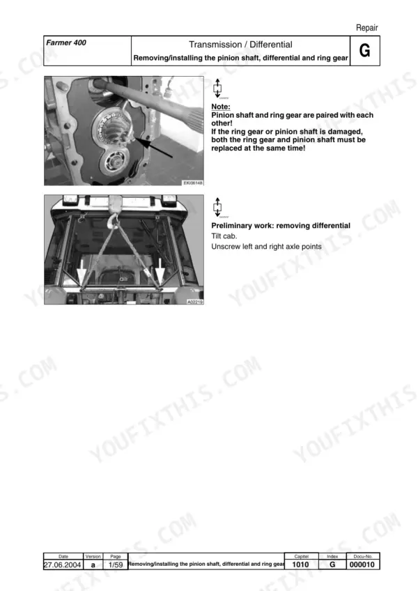 Fendt Farmer 409 Vario workshop manual - Transmission (Group 1000), Repair