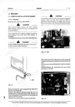 fiat-hitachi-fr-130-2-wheel-loader-service-manual-604-02-205-procedures-104.webp FiatAllis FR130.2, FR130.2 Wheel Loader engine removal procedure, radiator draining diagram, and component identification.